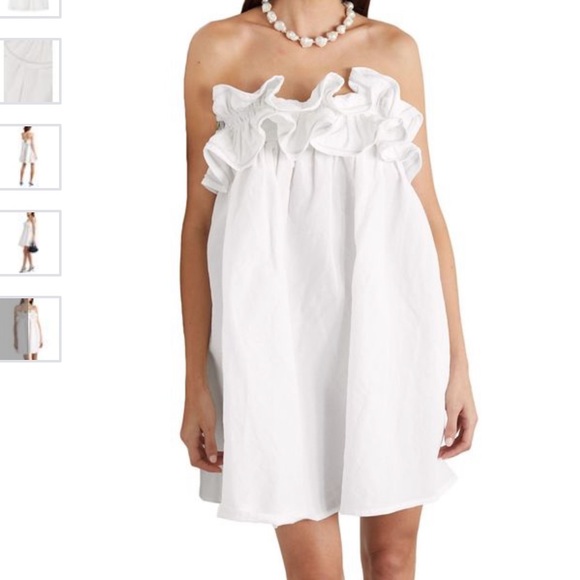 🆕F38 NACKIYÉ MILK PUDDING STRAPLESS RUFFLED COTTON LINEN SILK BLEND MINI DRESS - Picture 5 of 12